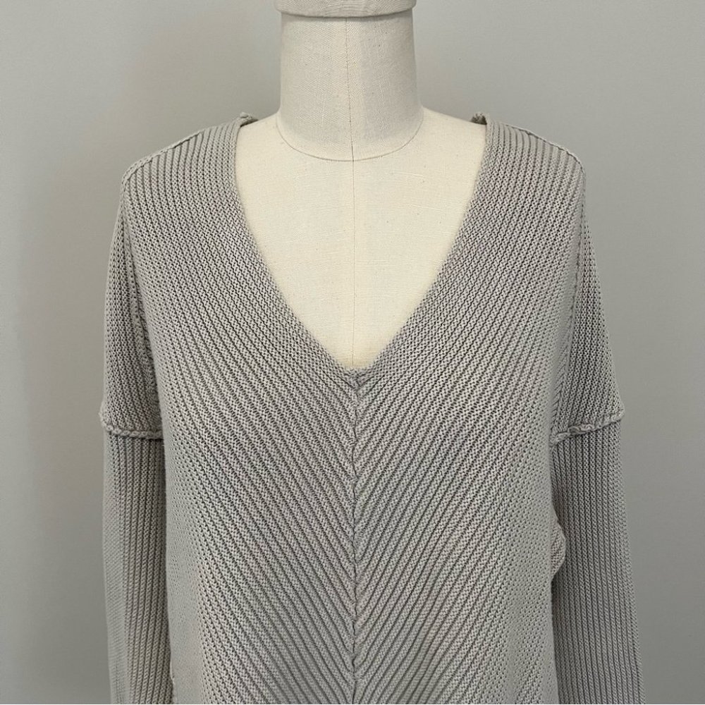 Free People La Brea V Neck Oversized Cotten Ribbed Knit Sweater - Picture 5 of 16